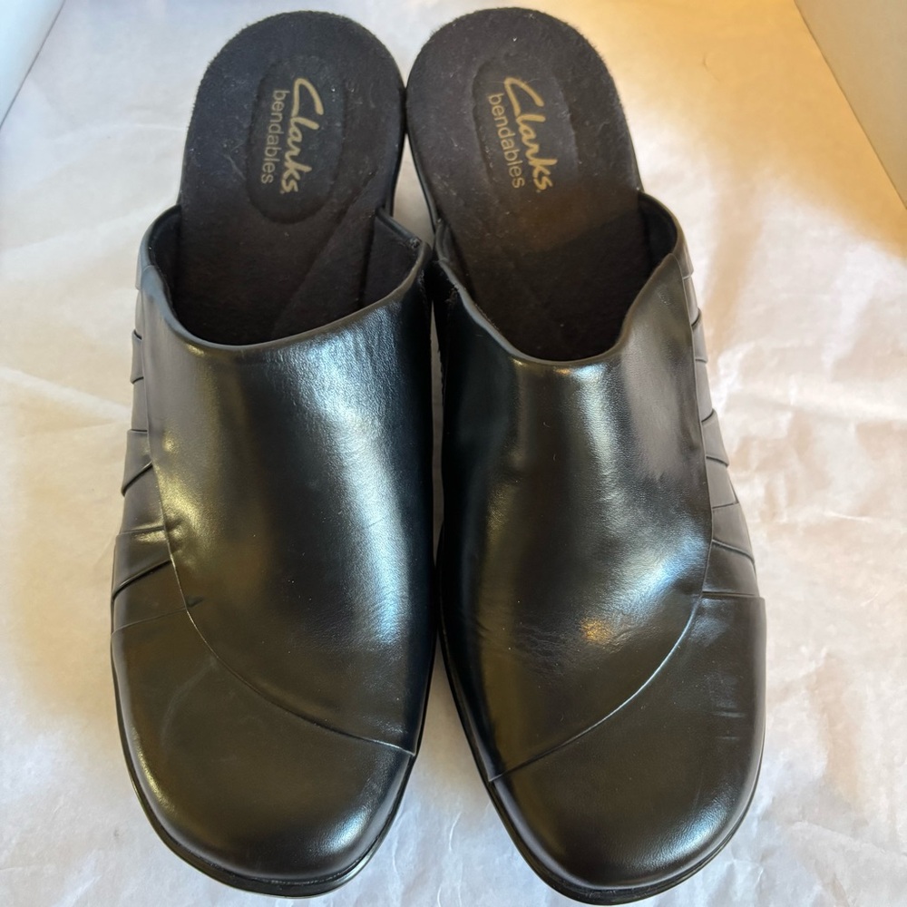 Clarks Bendables slides Shoes Women’s Size 8.5 M Mule Clog Black Leather - Picture 3 of 7